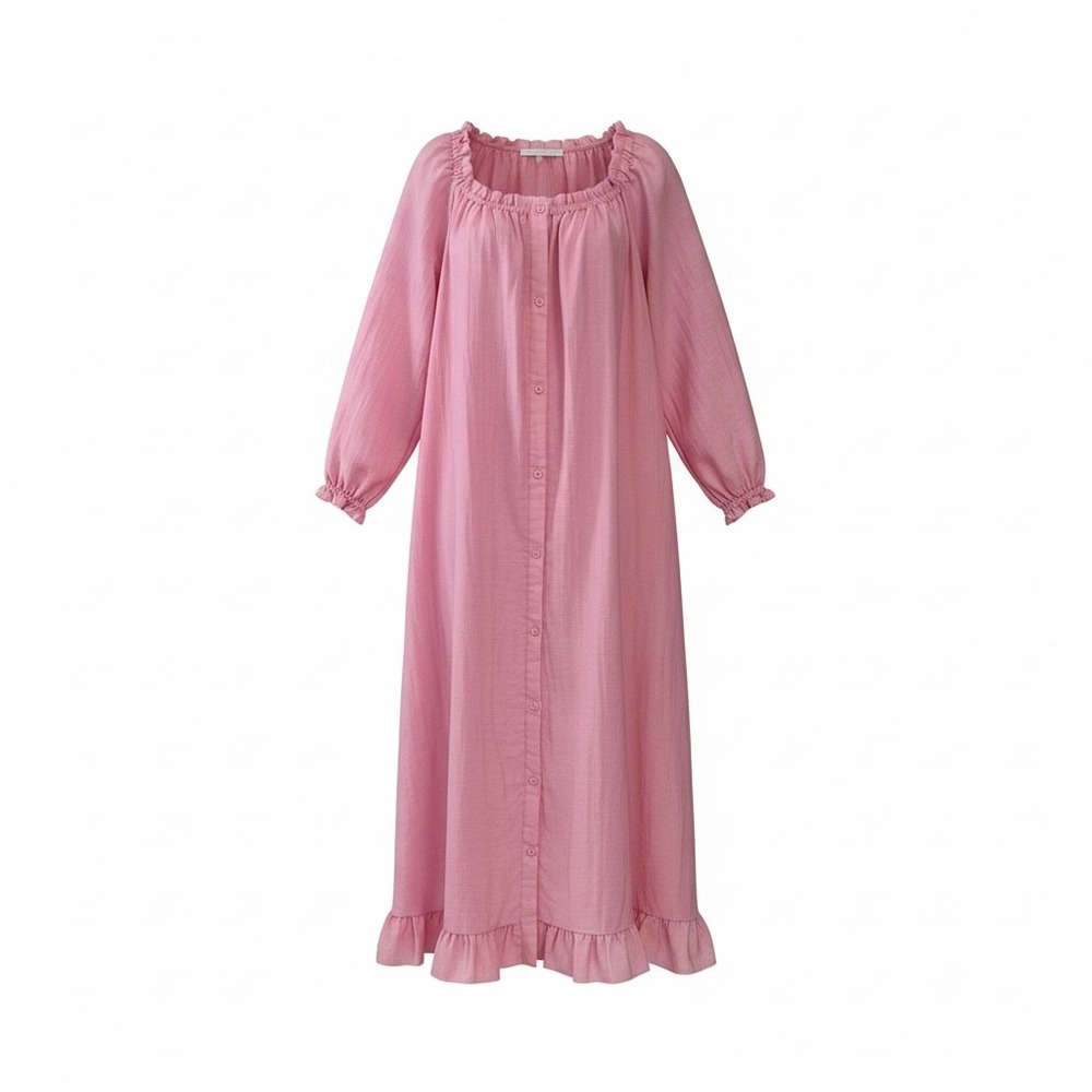 Sugar Lips Maxi Dress Womens‎ Medium Pink Button Front Ruffle Long Sleeve